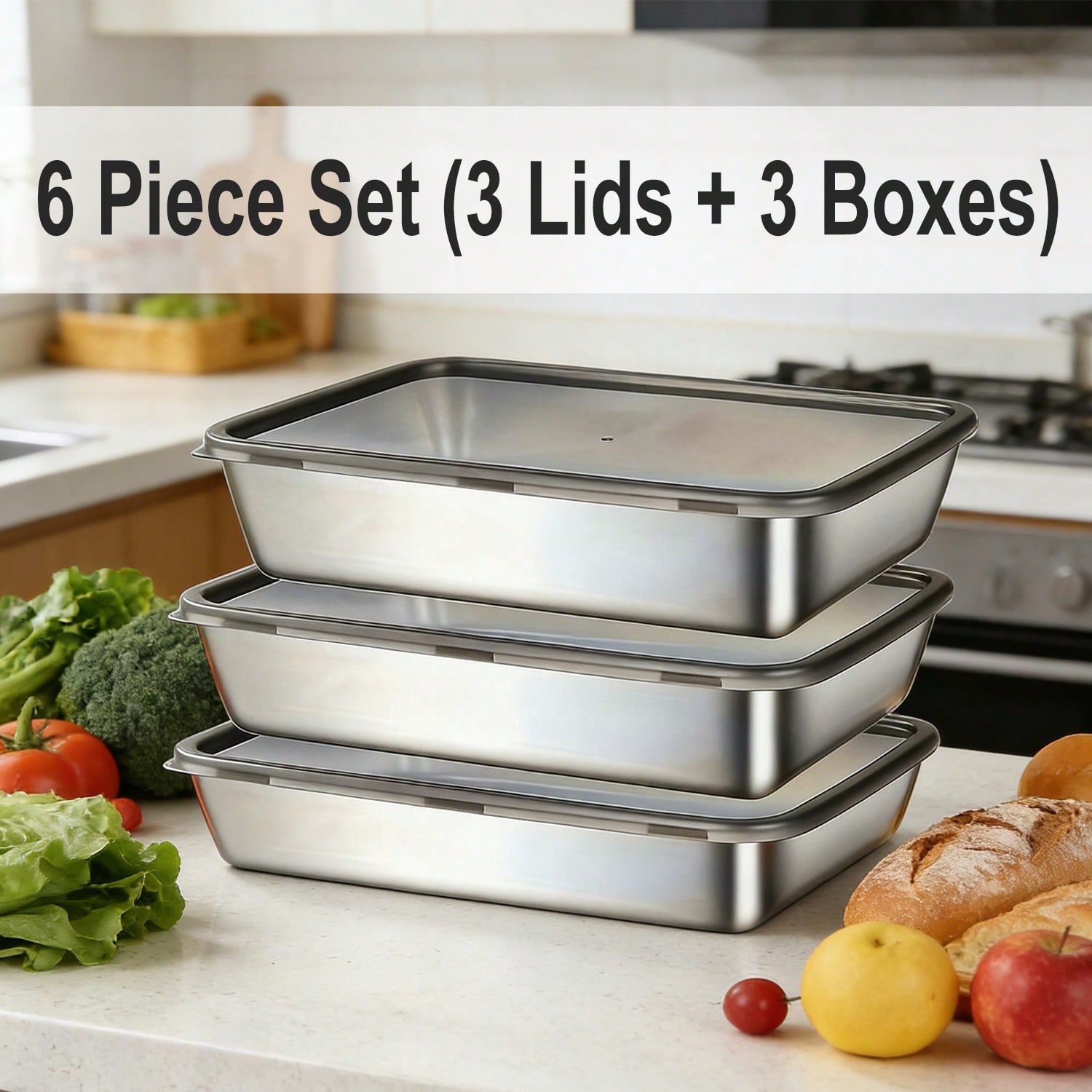 Conjunto de 6 Peças (3 Caixas  - Meal Prep Food avaliação e preço