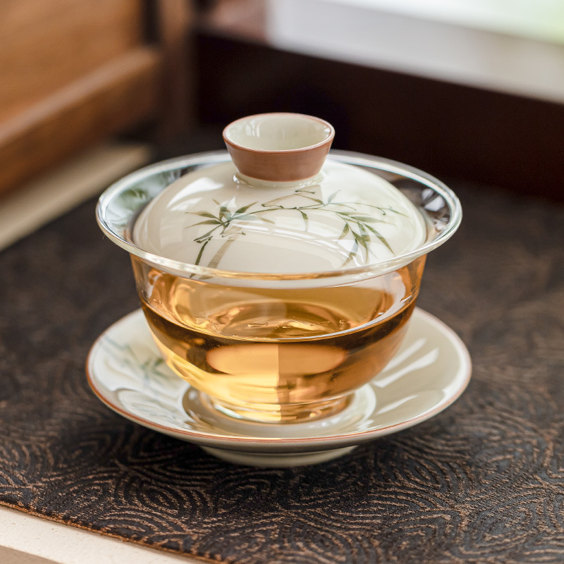 Gaiwan de bambu pintado à mão  - Glass Container Set avaliação e preço